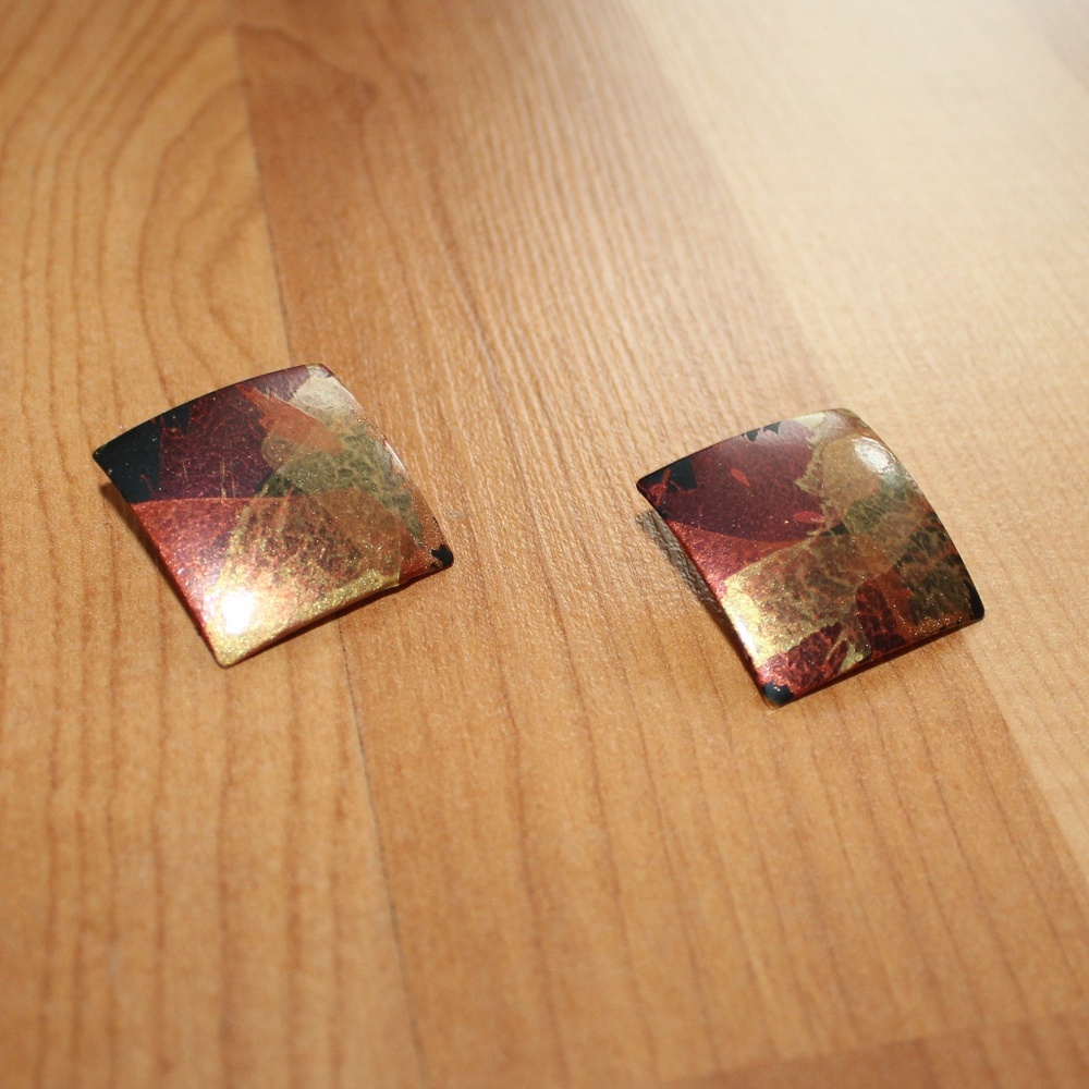 NEW Square Metal Geometric Stud Earrings Abstract